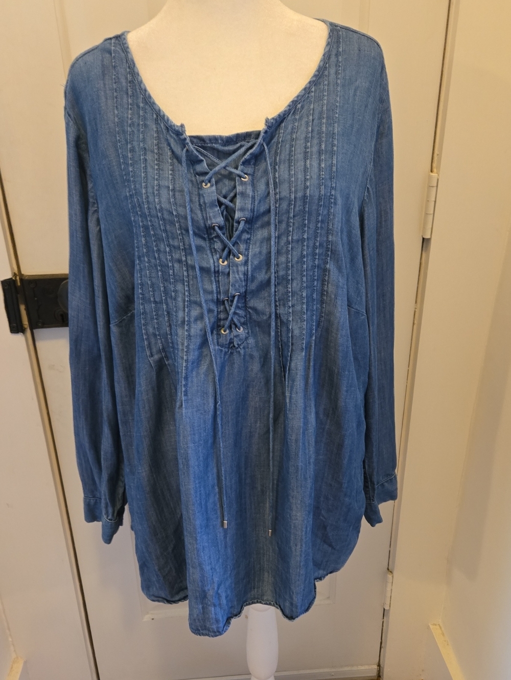 Talbots Blue Lace-Up Denim Tunic Blouse 1X